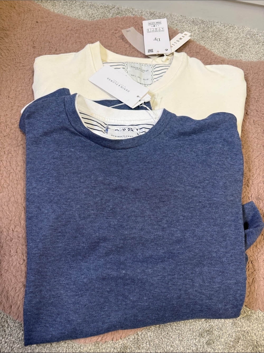 Denim & Flower Men's Blue and Cream Crewneck Sweaters - Dual Pack